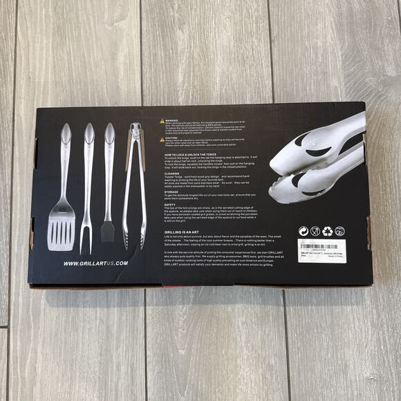 GRILLART Heavy Duty BBQ Grill Tools Set Stainless Steel Barbecue Gift New - Picture 3 of 4